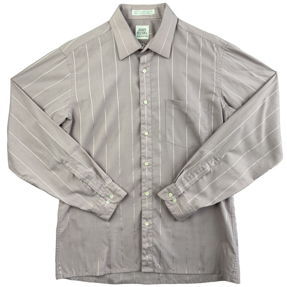 VTG John Henry Fitted Collection Grey Pinstripe Dress Shirt  (16½ 34/35) Office - Picture 1 of 13